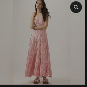 FARM Rio Pink V-Neck Satin Maxi Dress